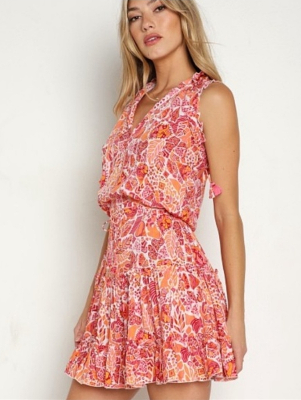Poupette St. Barth | Mini Clara Dress Vneck Orange Red Chagal Size Small